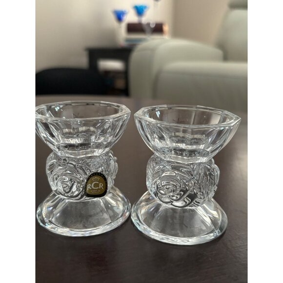 RCR Royal Crystal Rock Italian Crystal Votive Candle Holders 2 New Glass - Picture 10 of 12